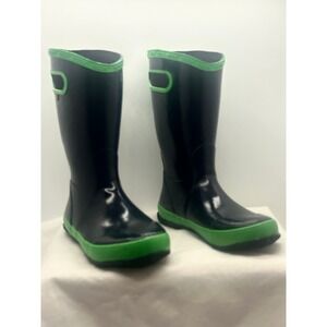 Bogs Kids K Rainboot Solid Black Green Waterproof Rubber Boots 71326-411 Size 4